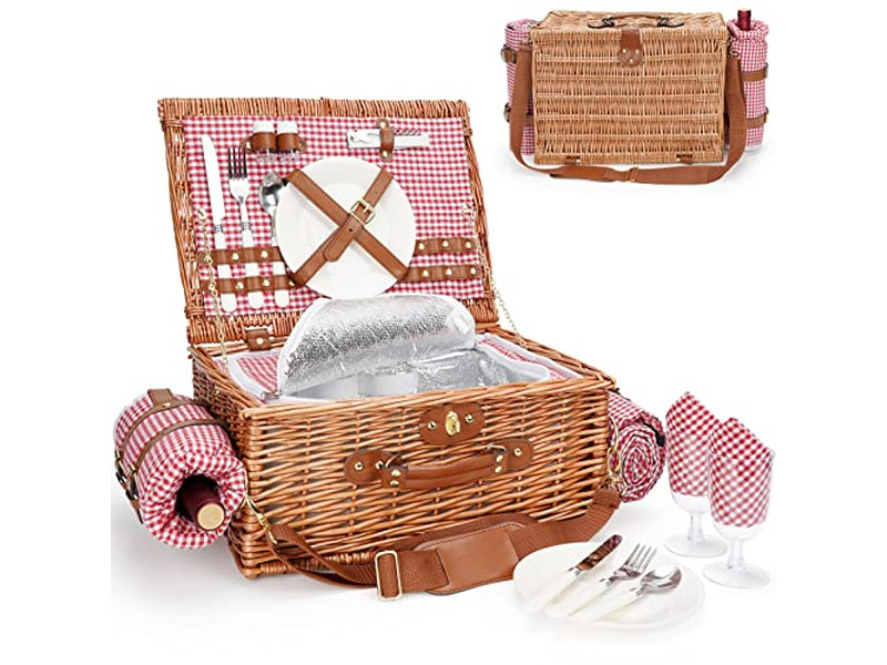 Familien-Picknickkorb für 4 Personen Großpackung Körbe Rattan Weide XXL
