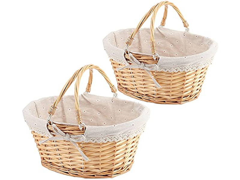 Handgewebter Gras-Picknickkorb Dunkelbraun Körbe mit Geschirr Bambustellern