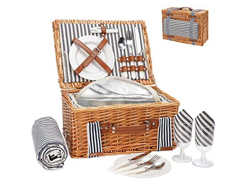 Picknickkorb und Zubehör Rollender Weidenkorb Klappbar 4 Personen Korb-Set