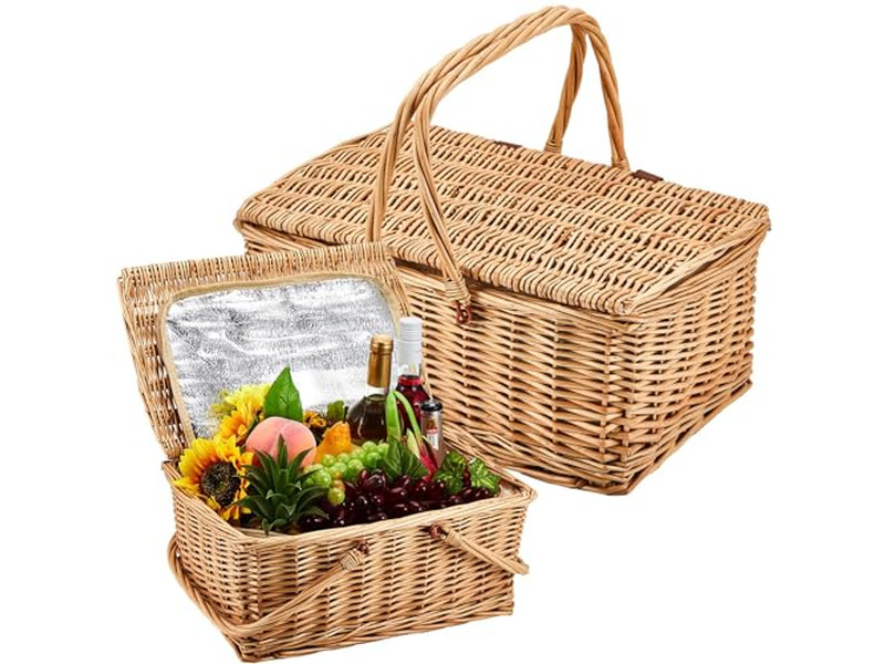 Picknickkorb mit Schultergurt Weide 4 Personen Körbe Taschen für