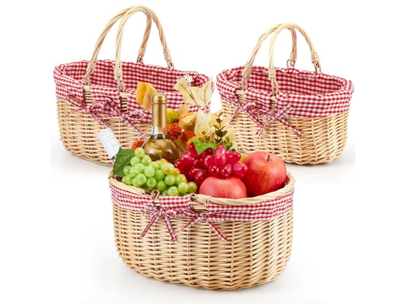 Picknick-Set für 2 mit Tisch Faltbarer Korbdeckel Flach Gewebter Weidenkasten