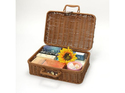 Lila Geflochtener Picknickkorb Ein Person Tragbare Decke Bambus Leer Modern