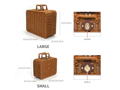 Lila Geflochtener Picknickkorb Ein Person Tragbare Decke Bambus Leer Modern