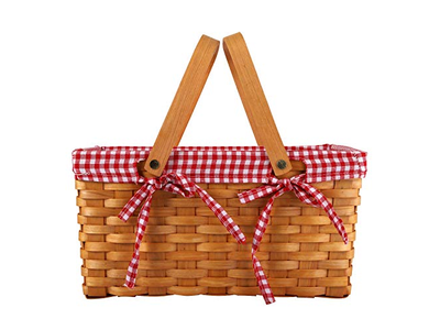 Rattan Picknickkorb Natürliche Farbe Set Mit Kühlflasche Rechteckig Geflochten