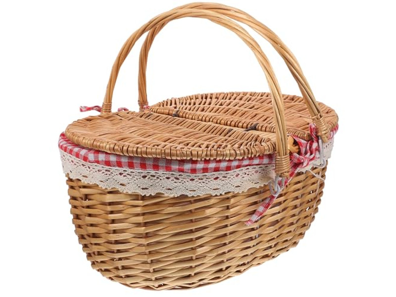 Gewebter Garten-Picknickkorb Weiden mit Griff Geschenkkorb für 2 Lebensmittel Holzdeckel