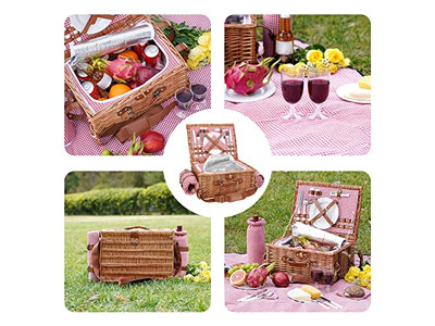 Familien-Picknickkorb für 4 Personen Großpackung Körbe Rattan Weide XXL