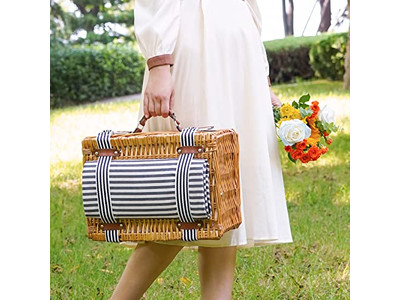 Picknickkorb und Zubehör Rollender Weidenkorb Klappbar 4 Personen Korb-Set