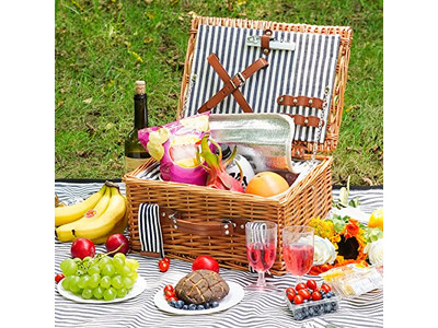 Picknickkorb und Zubehör Rollender Weidenkorb Klappbar 4 Personen Korb-Set
