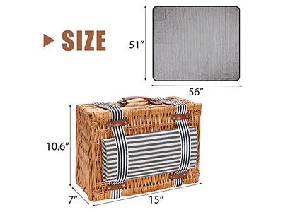 Picknickkorb und Zubehör Rollender Weidenkorb Klappbar 4 Personen Korb-Set