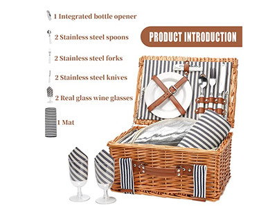 Picknickkorb und Zubehör Rollender Weidenkorb Klappbar 4 Personen Korb-Set