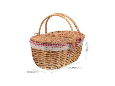Gewebter Garten-Picknickkorb Weiden mit Griff Geschenkkorb für 2 Lebensmittel Holzdeckel