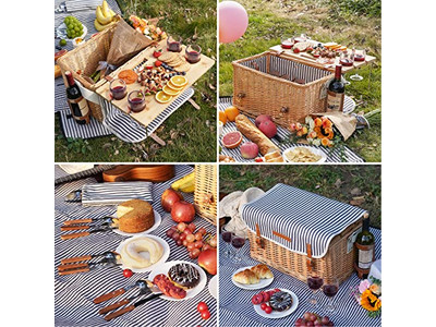Gewebter Holz Picknickkorb Utensilien Isoliert Maßgeschneiderter Leder Set Günstig Für 2